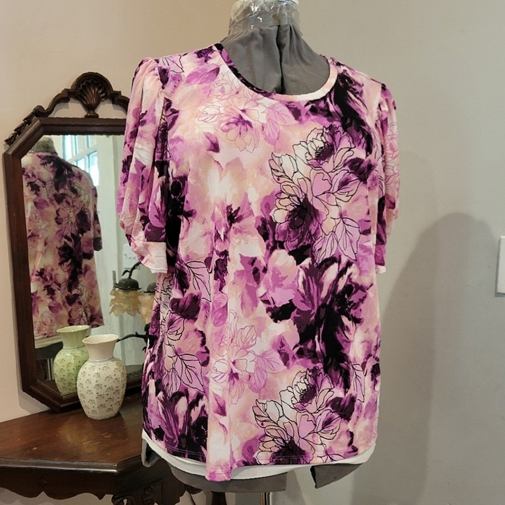 NWT 3X Rachel Roy Puffed/Twist Sleeve Floral Blouse